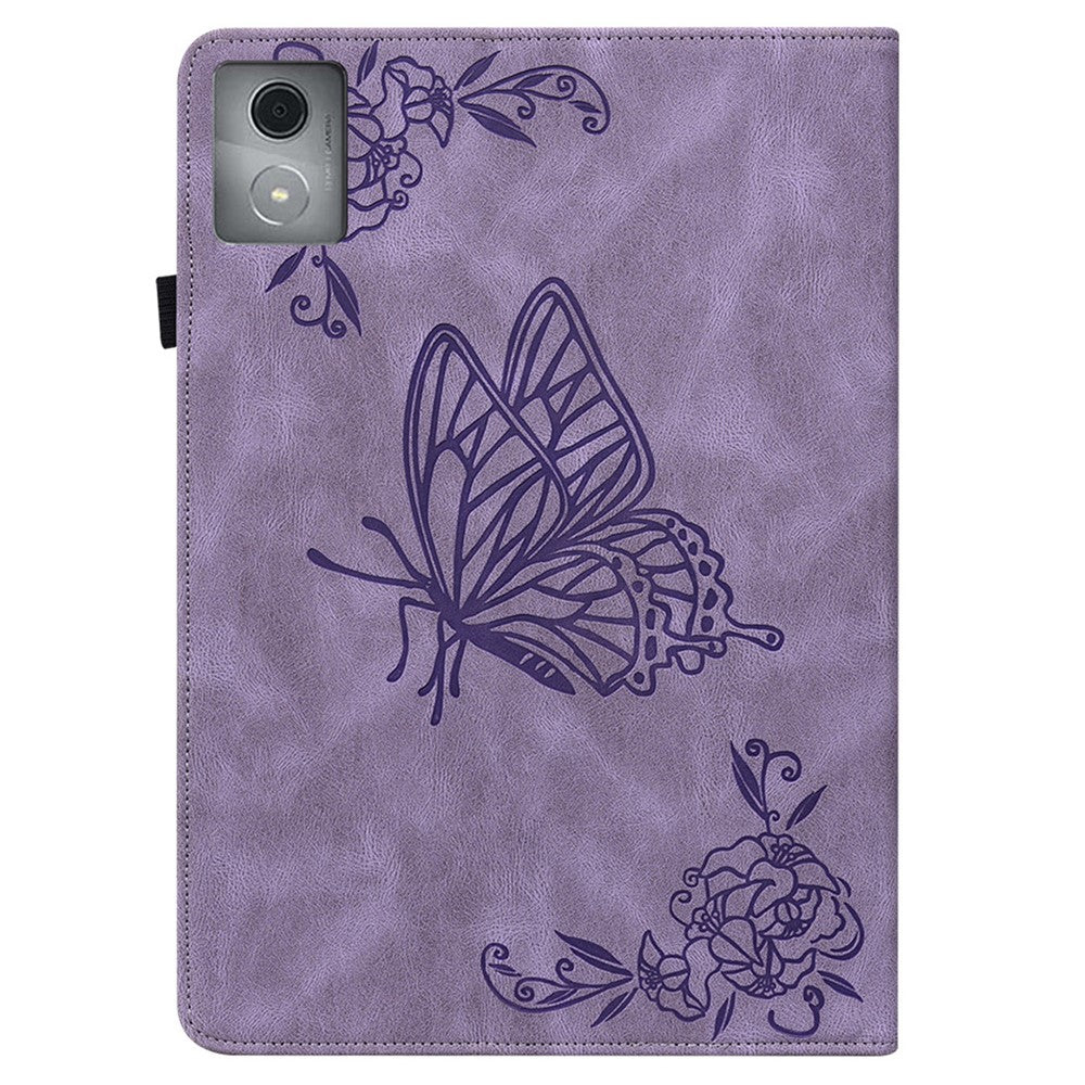 For Lenovo Tab K11 Plus Case Butterfly Flower Imprint PU Leather Tablet Cover with Card Slots - Purple