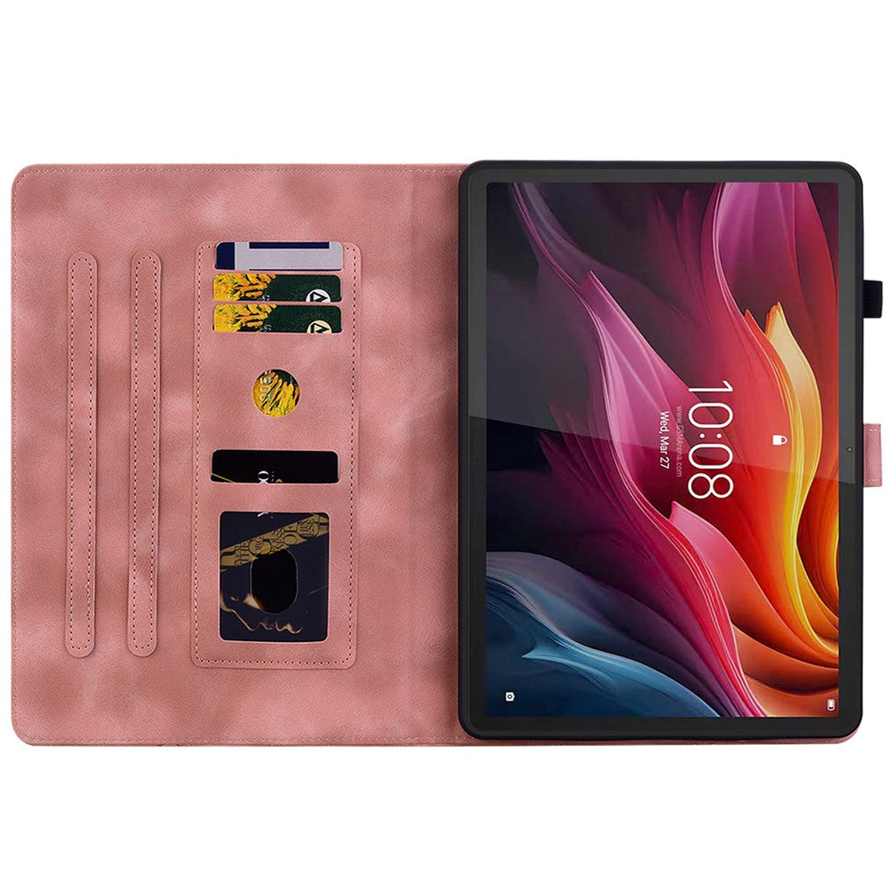 For Lenovo Tab K11 Plus Case Lily Flower Imprint Card Slots Leather Tablet Cover - Pink