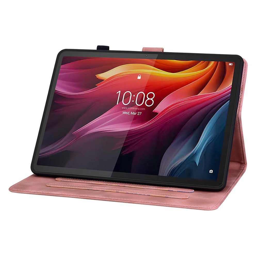 For Lenovo Tab K11 Plus Case Lily Flower Imprint Card Slots Leather Tablet Cover - Pink