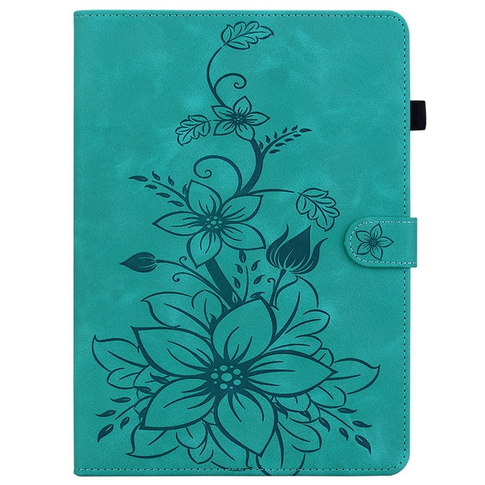 For Lenovo Tab K11 Plus Case Lily Flower Imprint Card Slots Leather Tablet Cover - Green