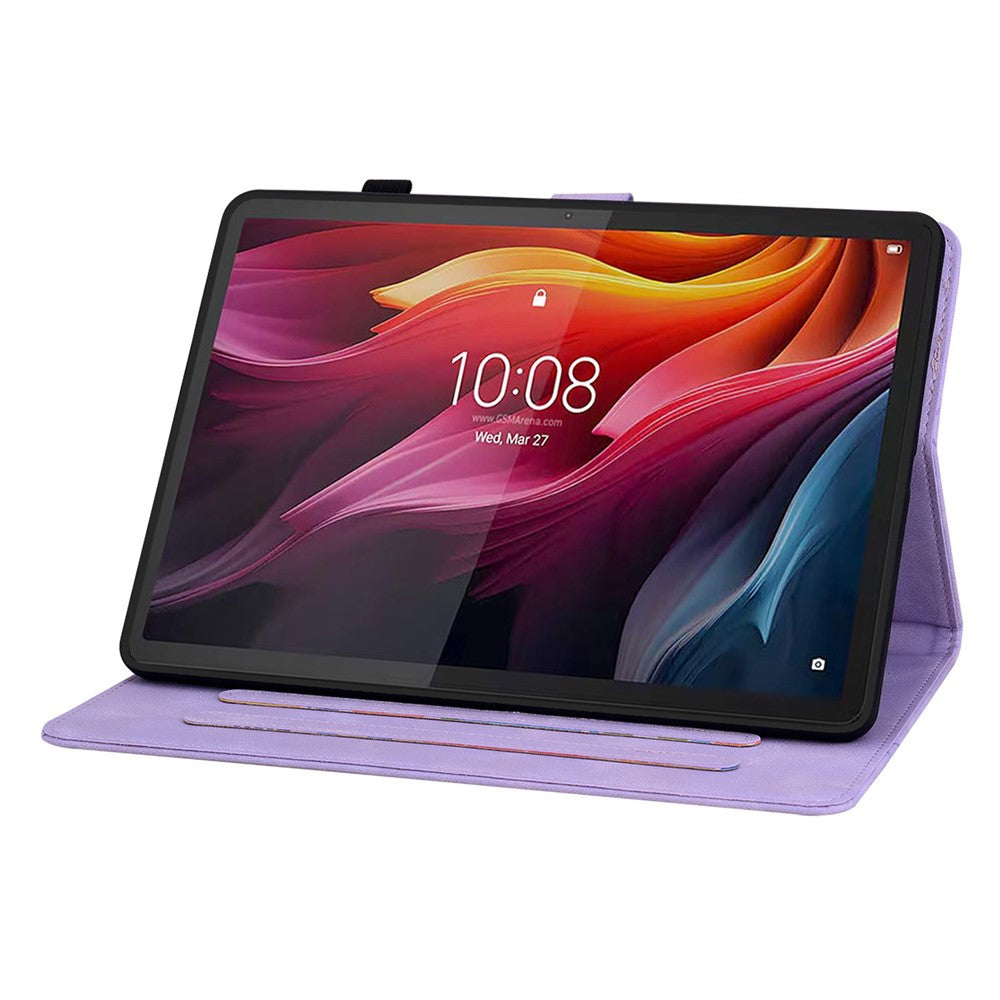 For Lenovo Tab K11 Plus Case Lily Flower Imprint Card Slots Leather Tablet Cover - Purple