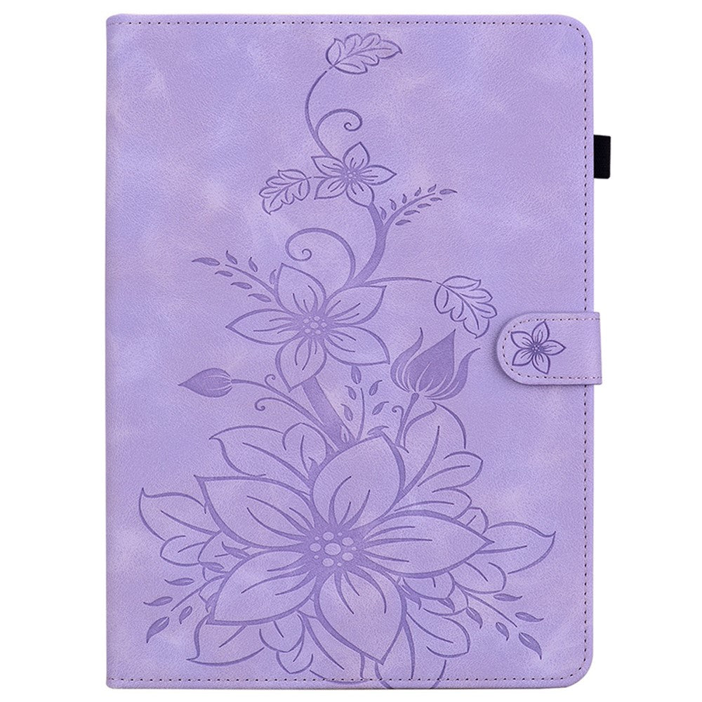 For Lenovo Tab K11 Plus Case Lily Flower Imprint Card Slots Leather Tablet Cover - Purple