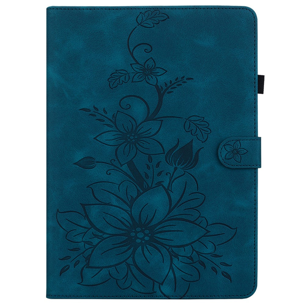 For Lenovo Tab K11 Plus Case Lily Flower Imprint Card Slots Leather Tablet Cover - Blue