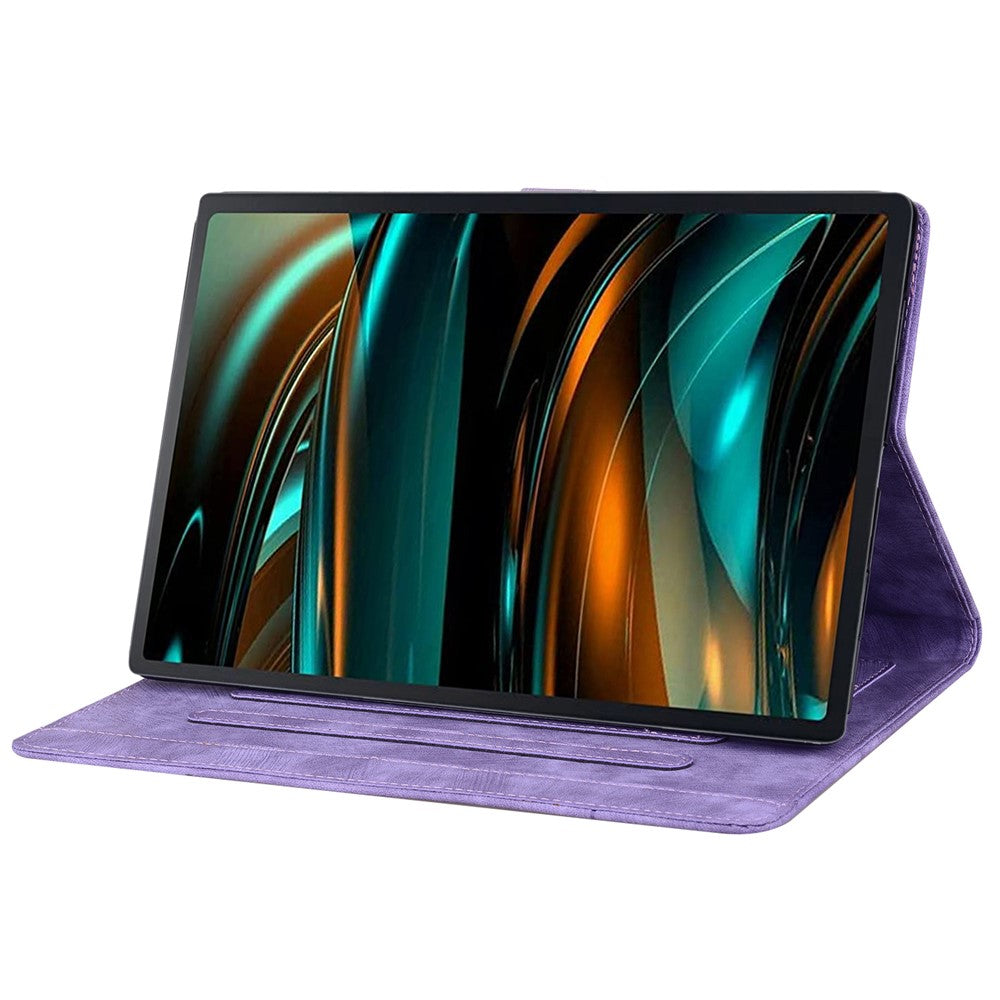 For Lenovo Tab M11 Plus / Tab K11 Plus Case Leather Stand Tablet Cover Flower Cat Card Slots - Purple