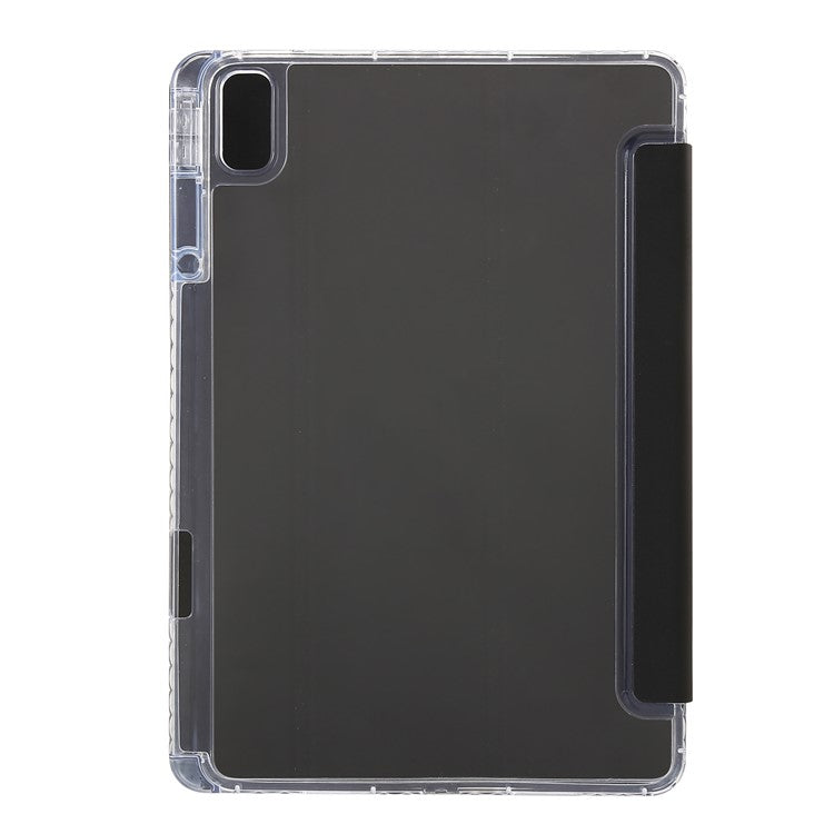 For Huawei MatePad SE 11 Case Tri-Fold Stand Leather+TPU+Acrylic Clear Back Tablet Cover - Black