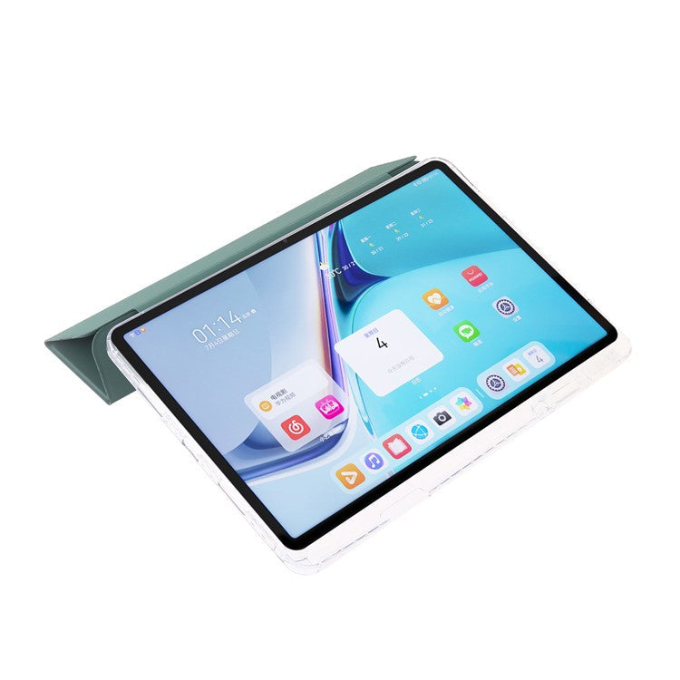 For Huawei MatePad SE 11 Case Tri-fold Stand Leather+TPU+Acrylic Clear Back Tablet Cover - Blackish Green
