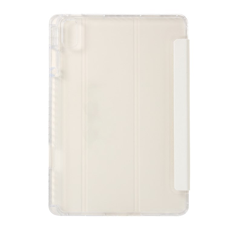 For Huawei MatePad SE 11 Case Tri-fold Stand Leather+TPU+Acrylic Clear Back Tablet Cover - White