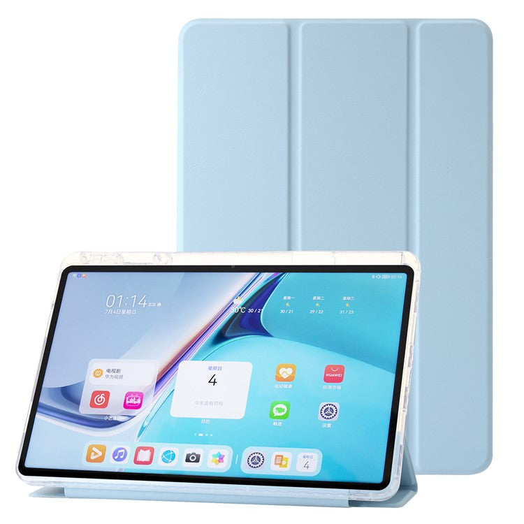 For Huawei MatePad SE 11 Case Tri-fold Stand Leather+TPU+Acrylic Clear Back Tablet Cover - Baby Blue