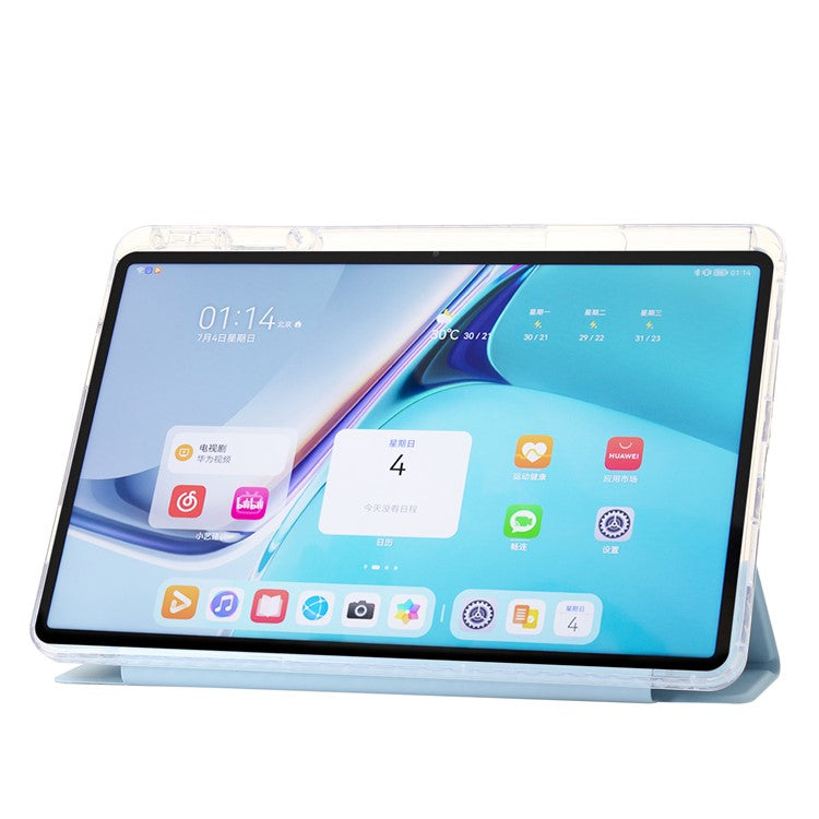 For Huawei MatePad SE 11 Case Tri-fold Stand Leather+TPU+Acrylic Clear Back Tablet Cover - Baby Blue