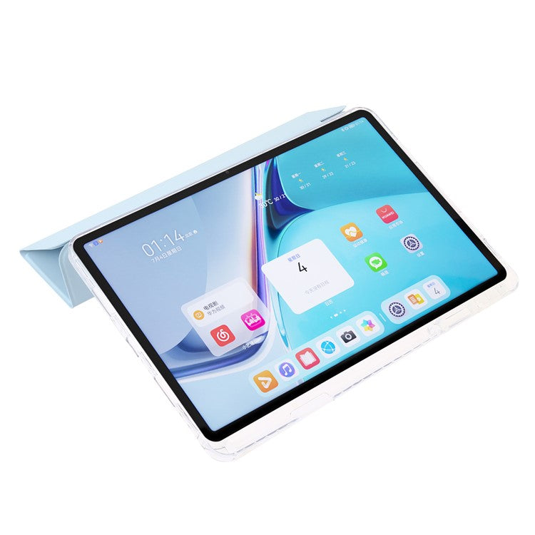 For Huawei MatePad SE 11 Case Tri-fold Stand Leather+TPU+Acrylic Clear Back Tablet Cover - Baby Blue
