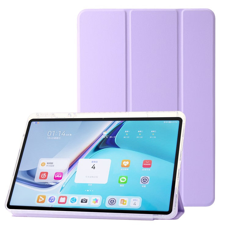 For Huawei MatePad SE 11 Case Tri-fold Stand Leather+TPU+Acrylic Clear Back Tablet Cover - Purple
