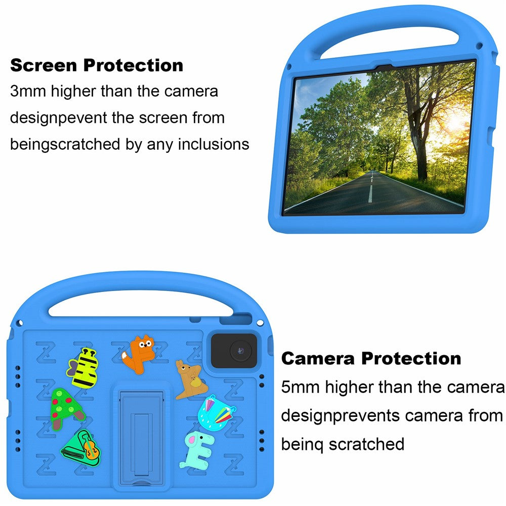 For Lenovo Tab M11 Kickstand Case Cartoon Design Anti-Drop EVA+PC Tablet Cover with Strap - Blue