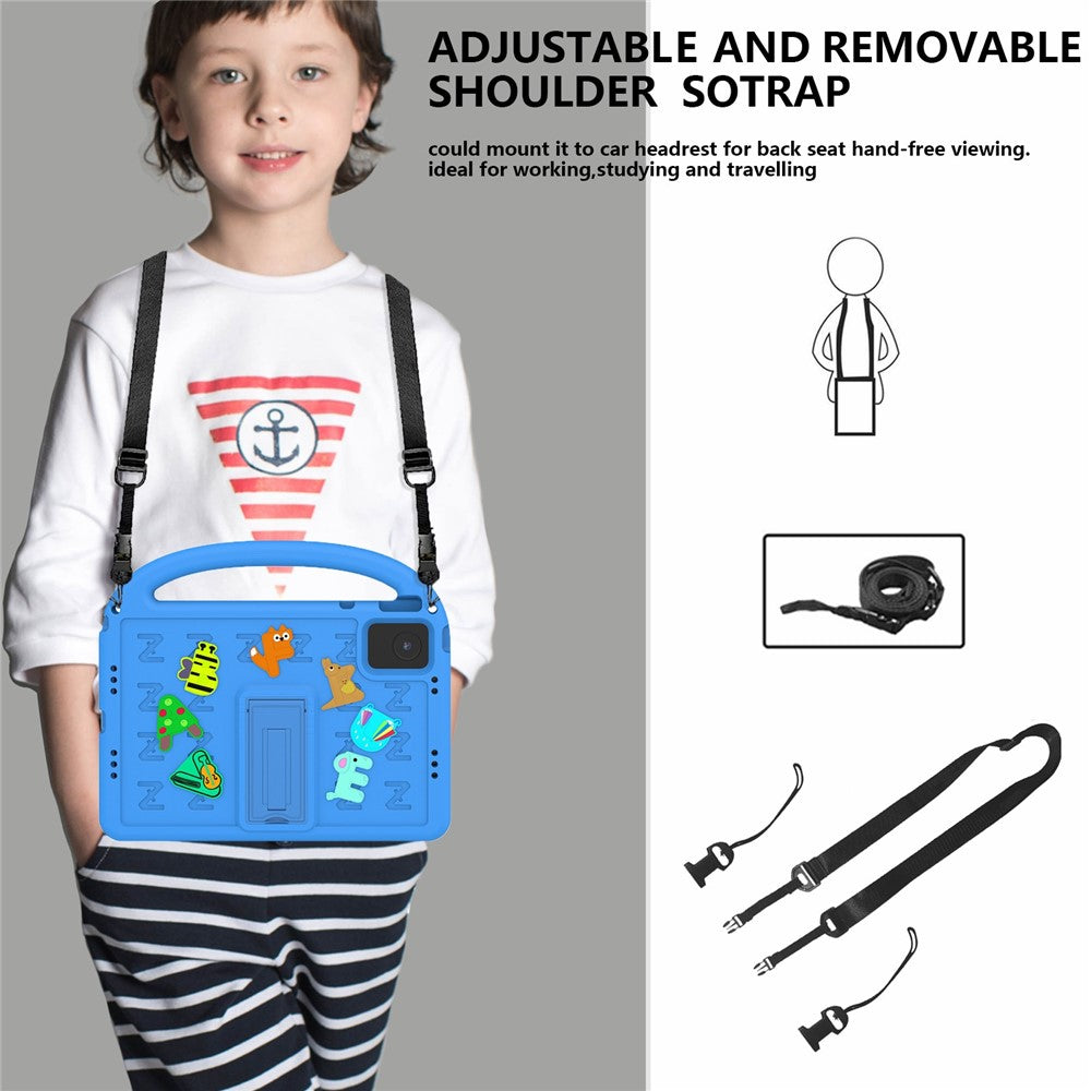 For Lenovo Tab M11 Kickstand Case Cartoon Design Anti-Drop EVA+PC Tablet Cover with Strap - Blue