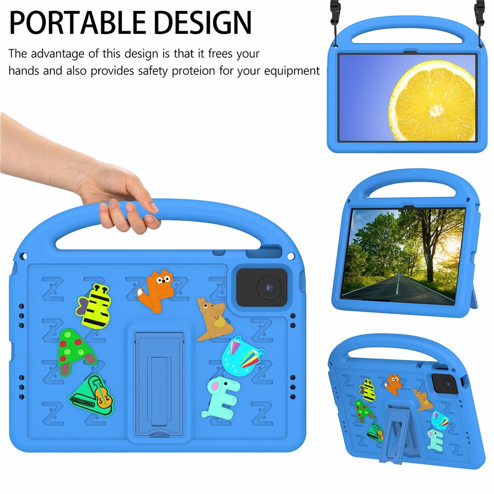 For Lenovo Tab M11 Kickstand Case Cartoon Design Anti-Drop EVA+PC Tablet Cover with Strap - Blue