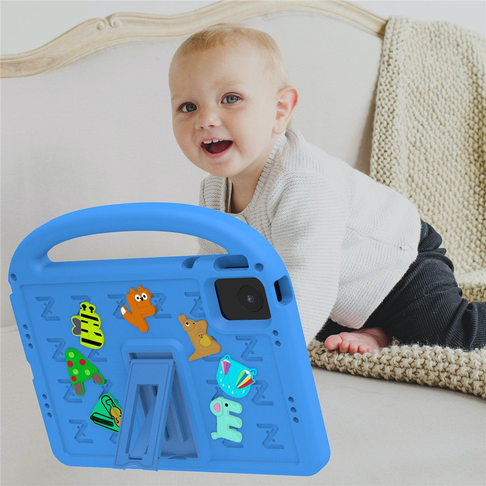 For Lenovo Tab M11 Kickstand Case Cartoon Design Anti-Drop EVA+PC Tablet Cover with Strap - Blue