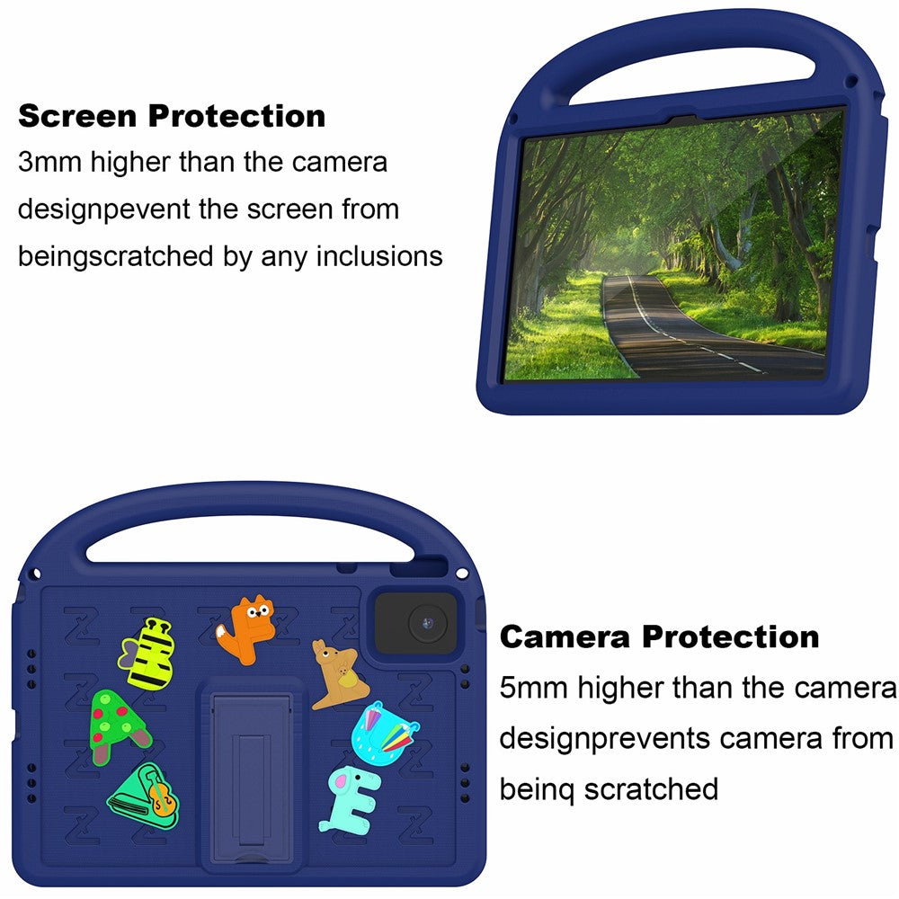 For Lenovo Tab M11 Kickstand Case Cartoon Design Anti-Drop EVA+PC Tablet Cover with Strap - Navy Blue