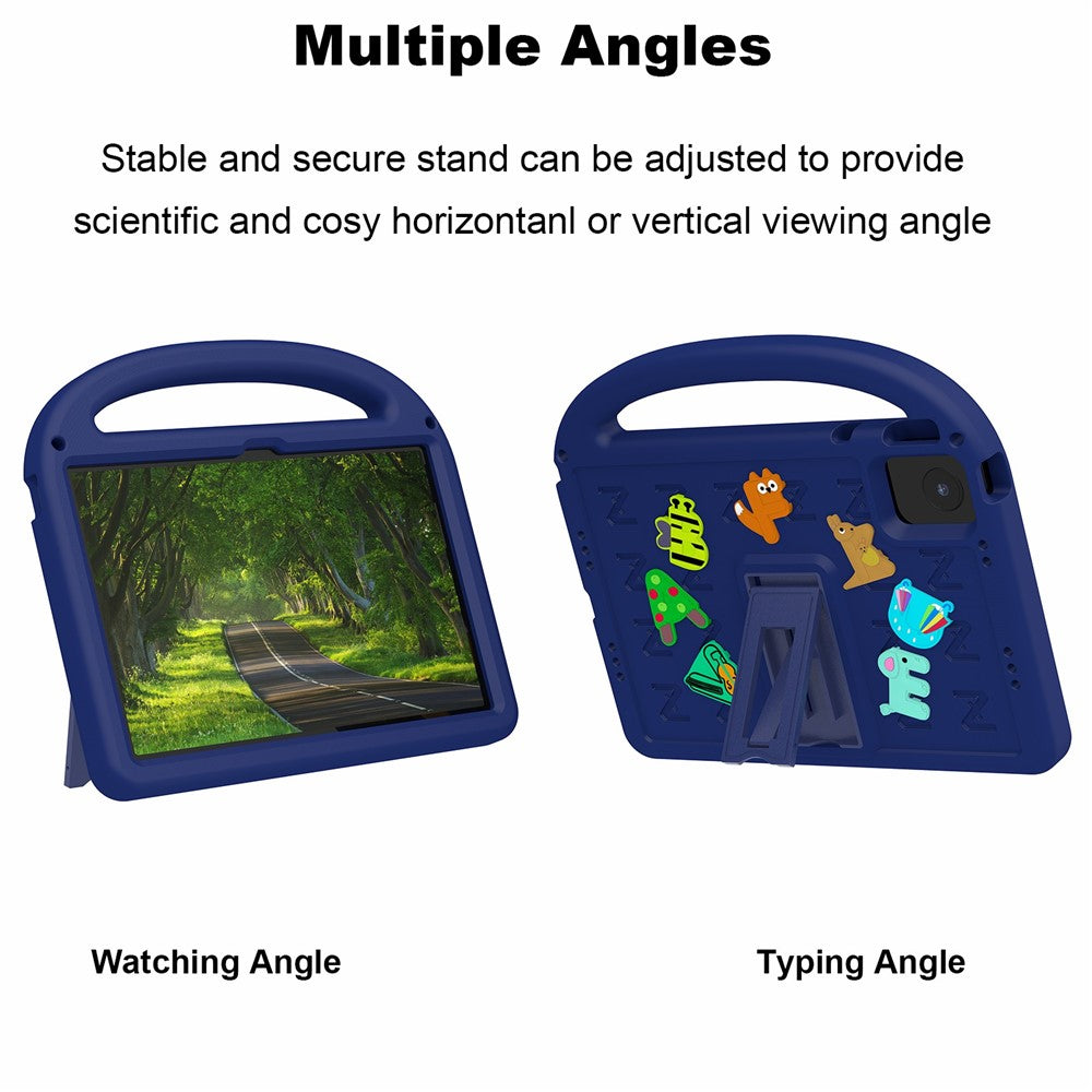 For Lenovo Tab M11 Kickstand Case Cartoon Design Anti-Drop EVA+PC Tablet Cover with Strap - Navy Blue