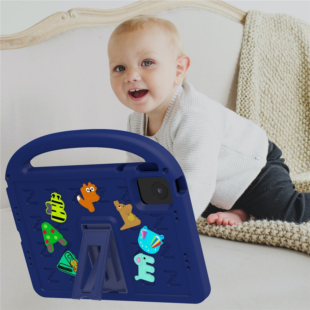 For Lenovo Tab M11 Kickstand Case Cartoon Design Anti-Drop EVA+PC Tablet Cover with Strap - Navy Blue