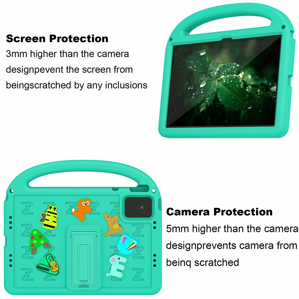 For Lenovo Tab M11 Kickstand Case Cartoon Design Anti-Drop EVA+PC Tablet Cover with Strap - Green