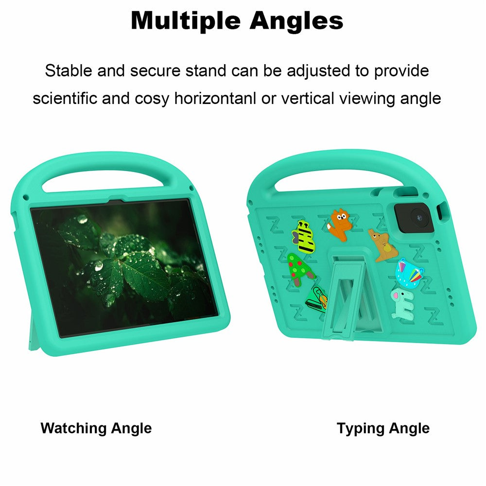 For Lenovo Tab M11 Kickstand Case Cartoon Design Anti-Drop EVA+PC Tablet Cover with Strap - Green