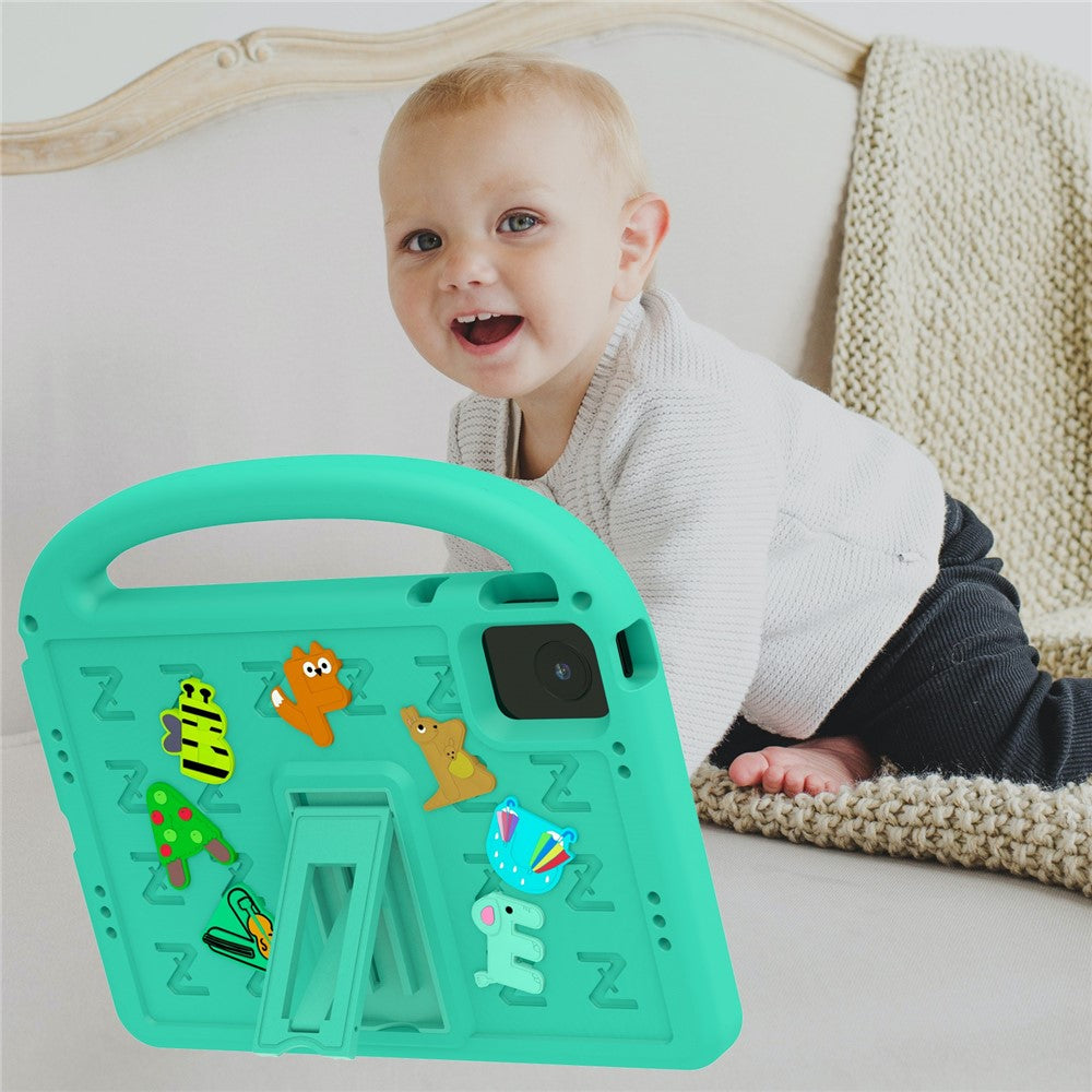 For Lenovo Tab M11 Kickstand Case Cartoon Design Anti-Drop EVA+PC Tablet Cover with Strap - Green