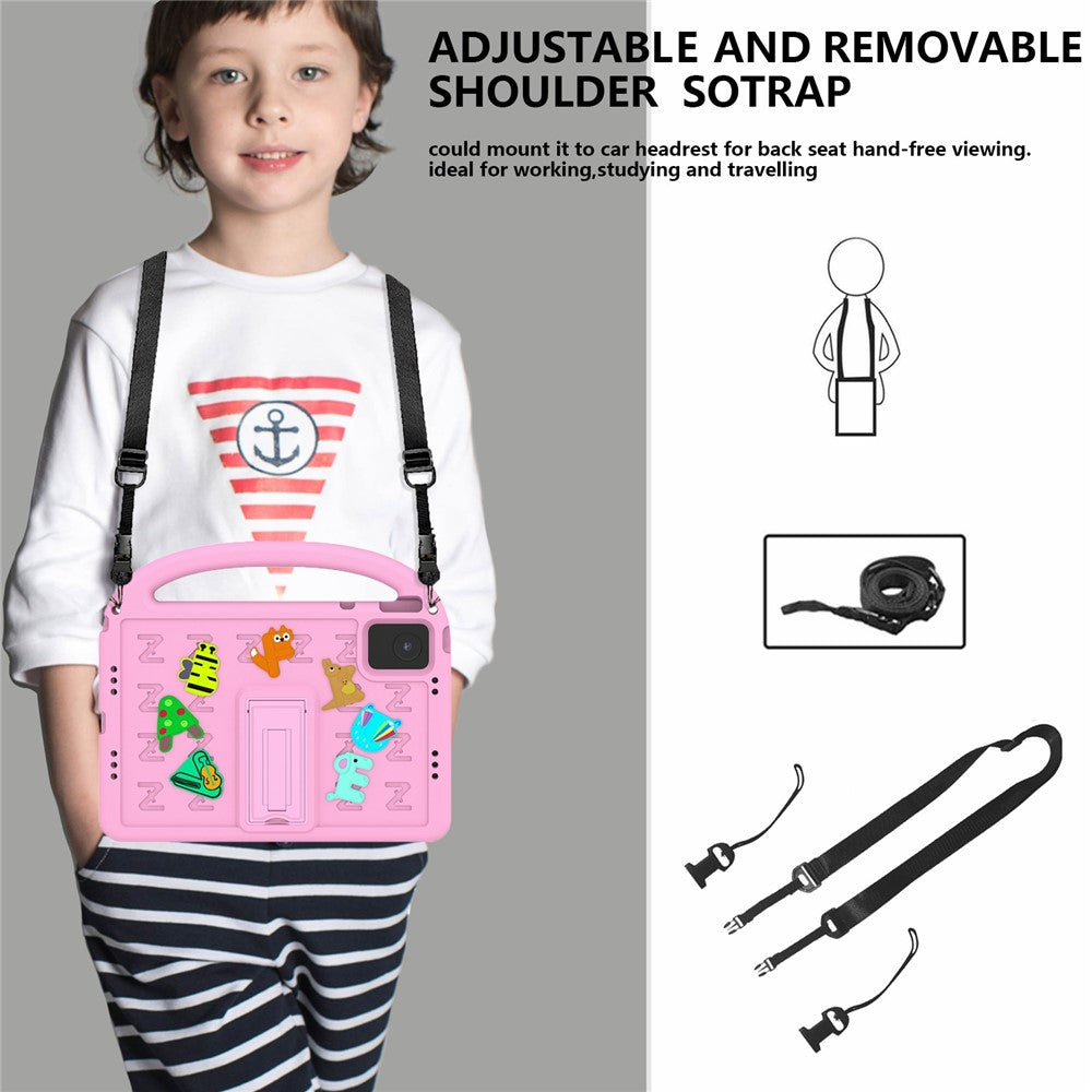 For Lenovo Tab M11 Kickstand Case Cartoon Design Anti-Drop EVA+PC Tablet Cover with Strap - Pink