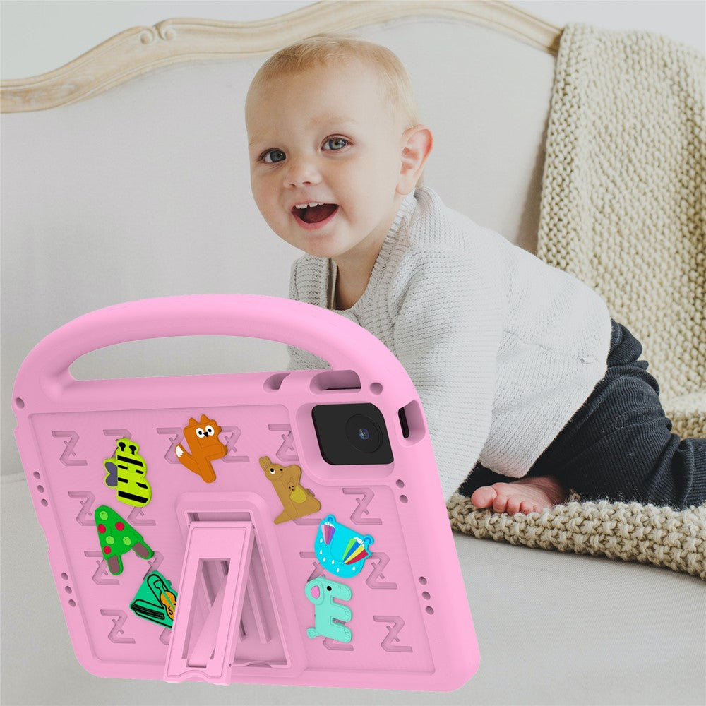 For Lenovo Tab M11 Kickstand Case Cartoon Design Anti-Drop EVA+PC Tablet Cover with Strap - Pink