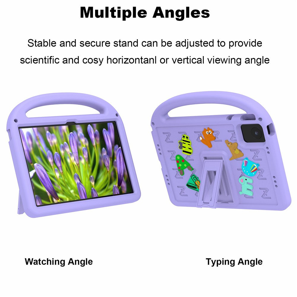 For Lenovo Tab M11 Kickstand Case Cartoon Design Anti-Drop EVA+PC Tablet Cover with Strap - Purple