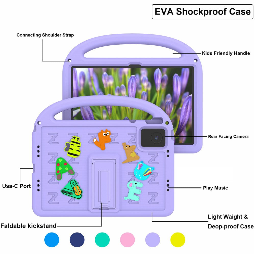 For Lenovo Tab M11 Kickstand Case Cartoon Design Anti-Drop EVA+PC Tablet Cover with Strap - Purple