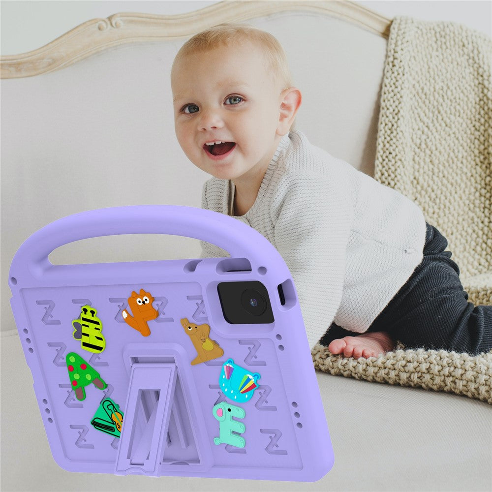For Lenovo Tab M11 Kickstand Case Cartoon Design Anti-Drop EVA+PC Tablet Cover with Strap - Purple