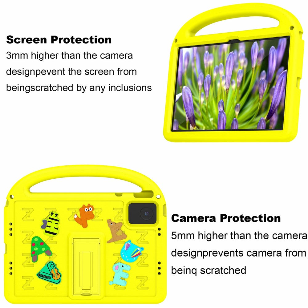 For Lenovo Tab M11 Kickstand Case Cartoon Design Anti-Drop EVA+PC Tablet Cover with Strap - Yellow