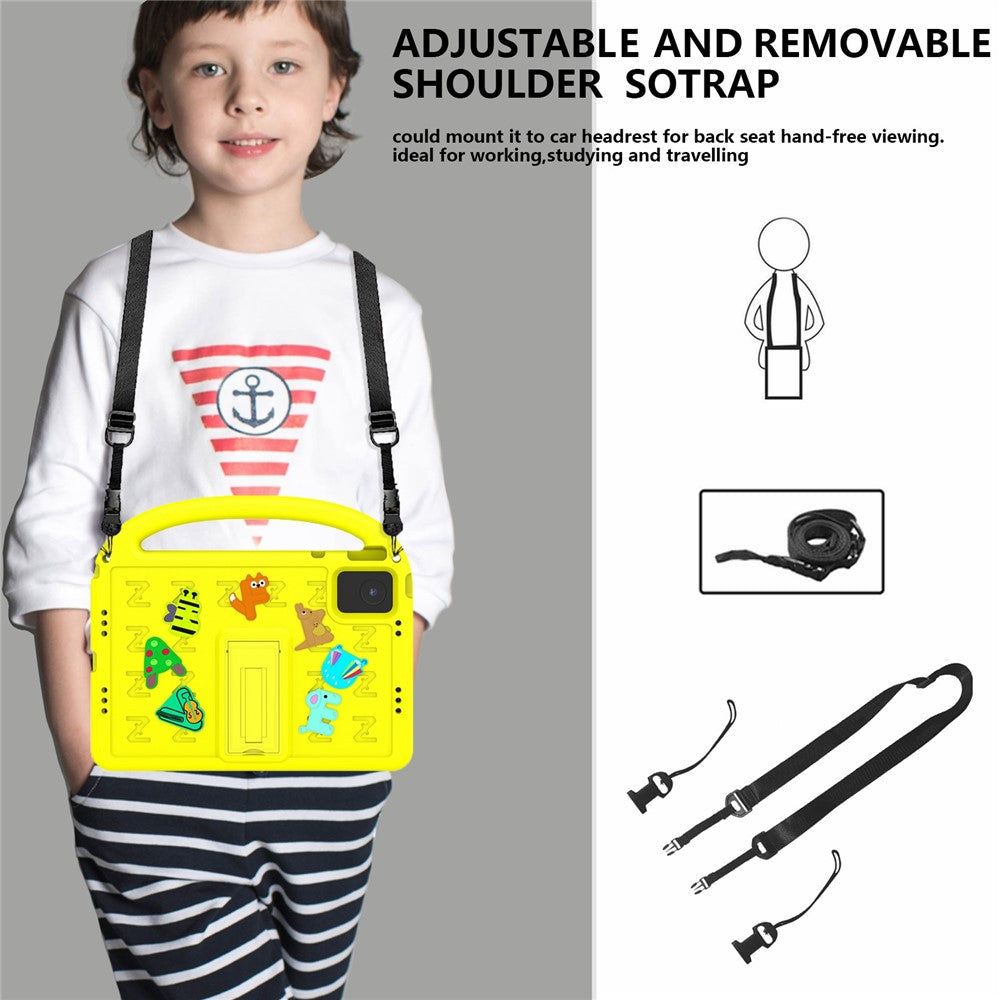 For Lenovo Tab M11 Kickstand Case Cartoon Design Anti-Drop EVA+PC Tablet Cover with Strap - Yellow