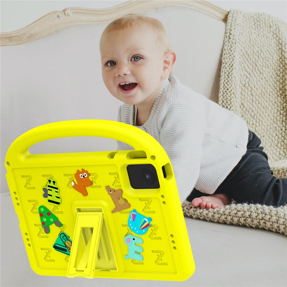 For Lenovo Tab M11 Kickstand Case Cartoon Design Anti-Drop EVA+PC Tablet Cover with Strap - Yellow