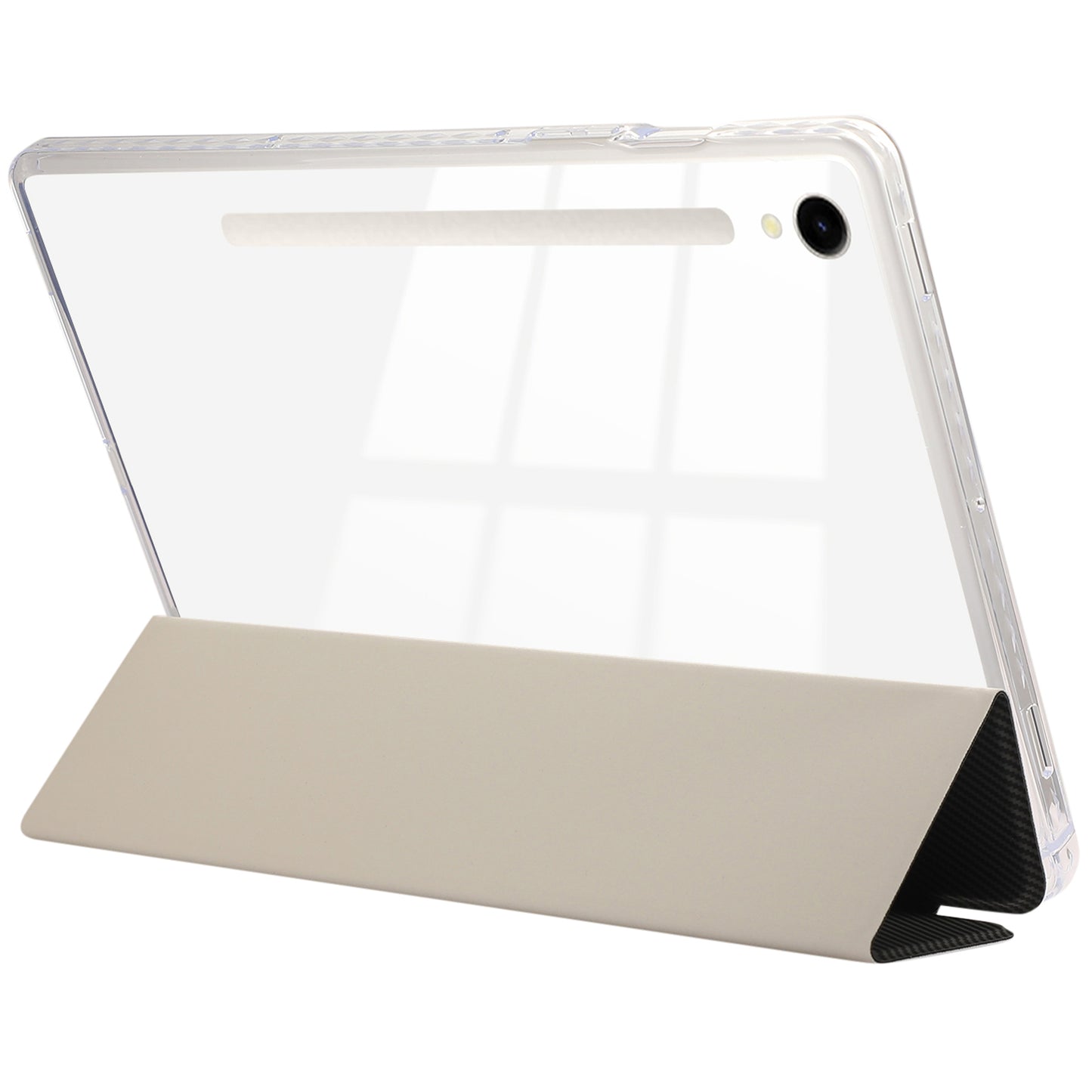 For Samsung Galaxy Tab S9 / S9 FE Case Tri-Fold Stand Smart Auto / Wake Leather Tablet Cover Carbon Fiber Texture - Gold