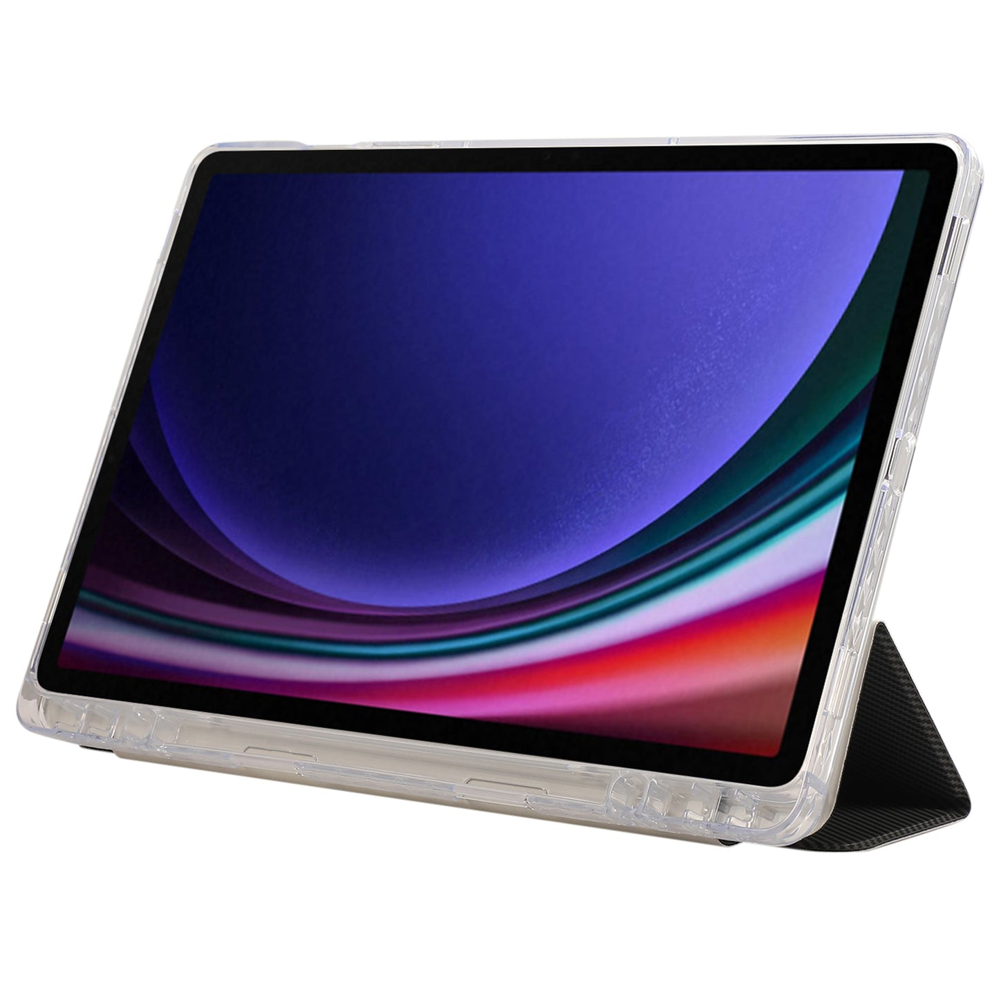 For Samsung Galaxy Tab S9 / S9 FE Case Tri-Fold Stand Smart Auto / Wake Leather Tablet Cover Carbon Fiber Texture - Gold