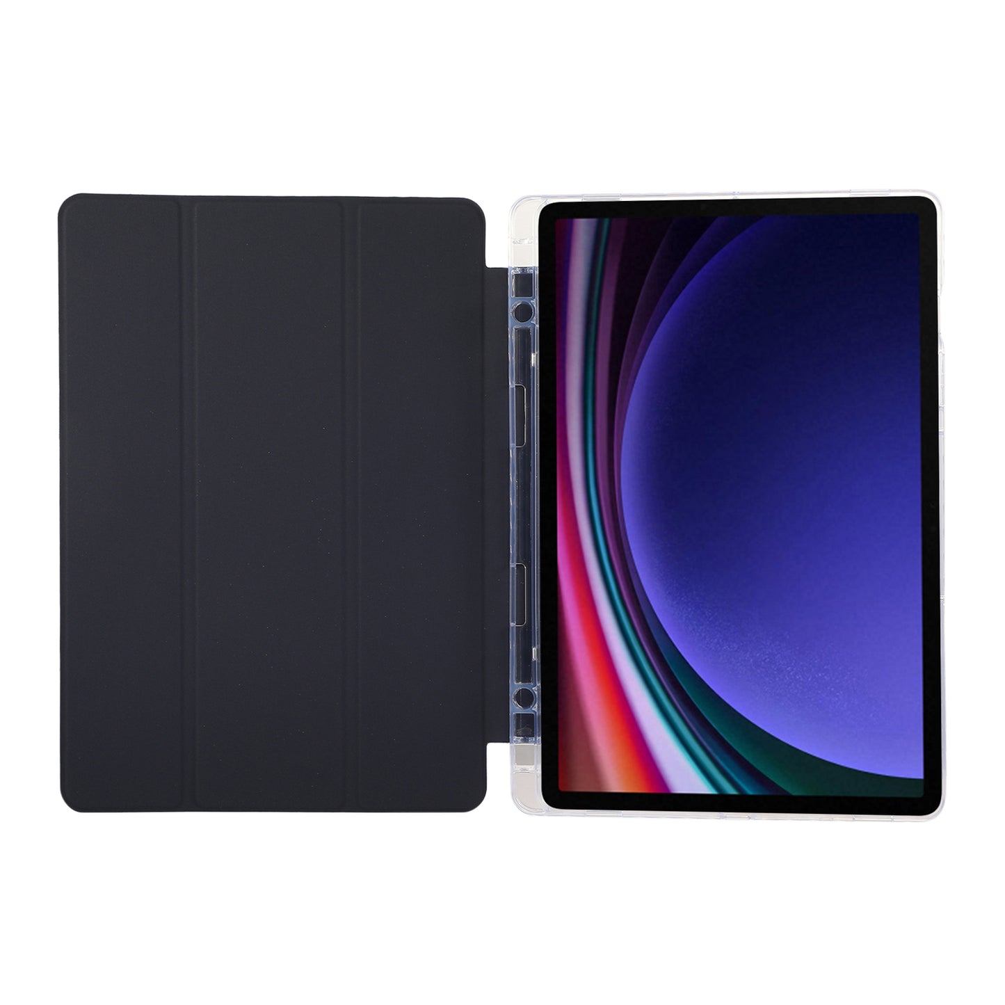 For Samsung Galaxy Tab S9 / S9 FE Case Tri-Fold Stand Smart Auto / Wake Leather Tablet Cover Carbon Fiber Texture - Dark Blue