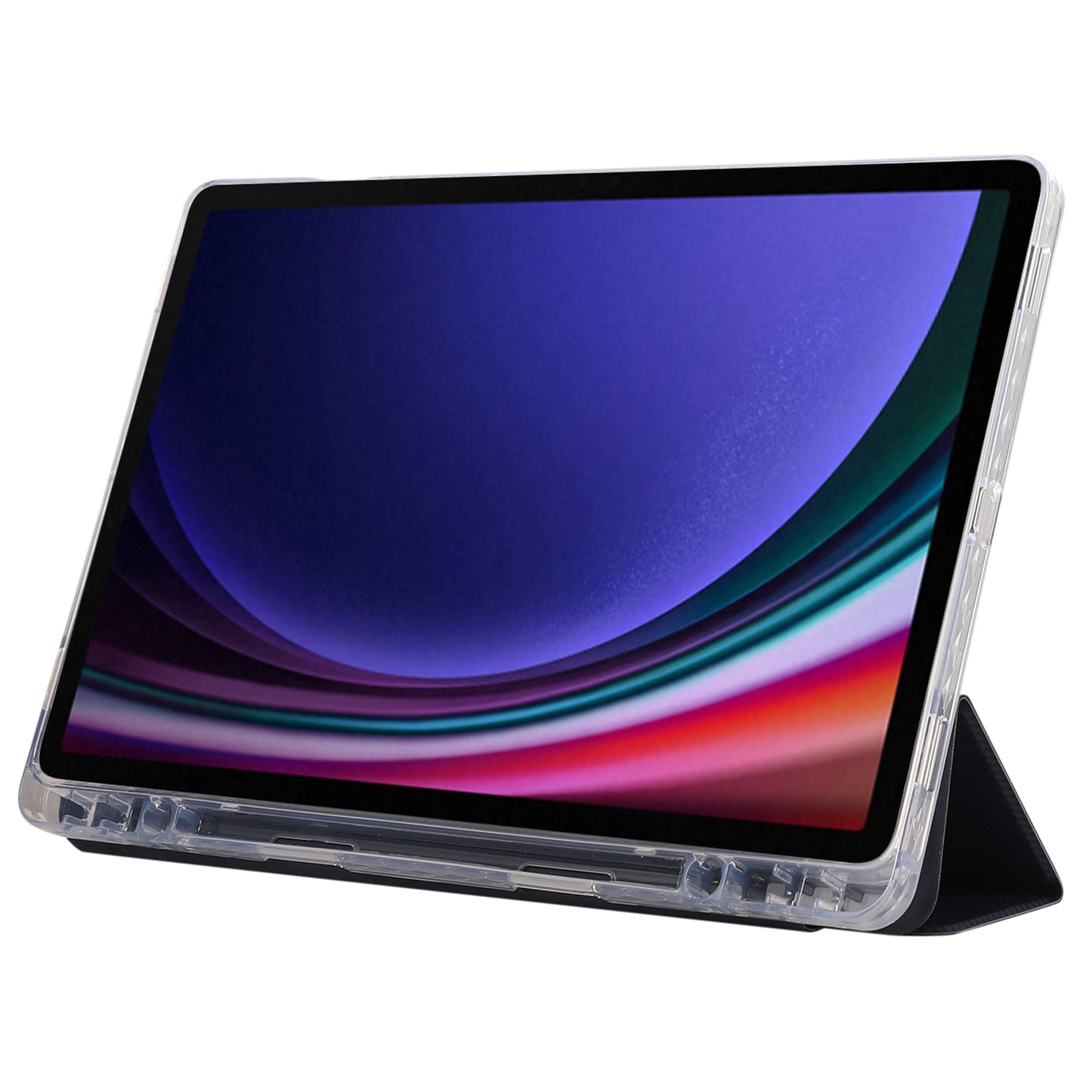 For Samsung Galaxy Tab S9 / S9 FE Case Tri-Fold Stand Smart Auto / Wake Leather Tablet Cover Carbon Fiber Texture - Dark Blue