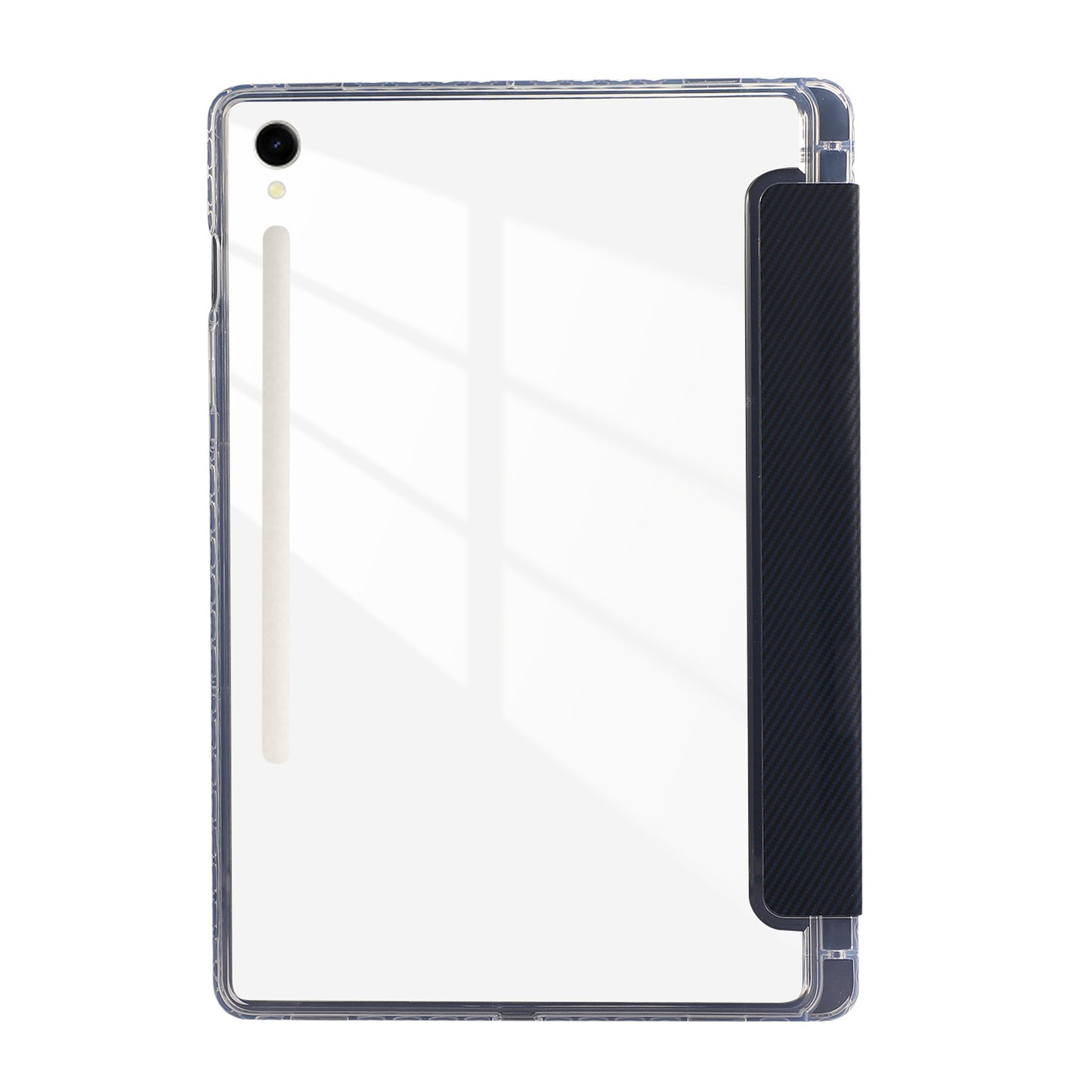 For Samsung Galaxy Tab S9 / S9 FE Case Tri-Fold Stand Smart Auto / Wake Leather Tablet Cover Carbon Fiber Texture - Dark Blue