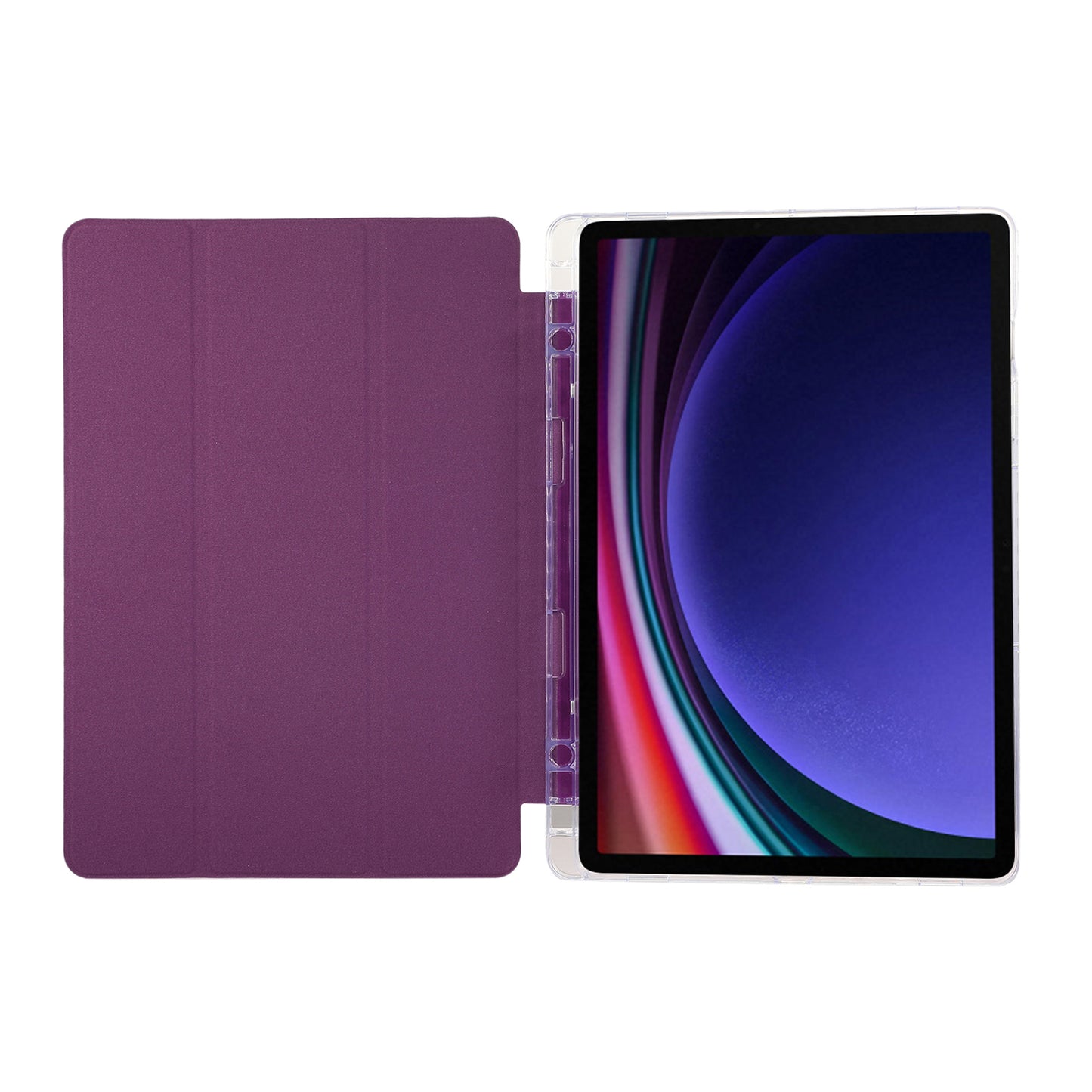 For Samsung Galaxy Tab S9 / S9 FE Case Tri-Fold Stand Smart Auto / Wake Leather Tablet Cover Carbon Fiber Texture - Purple