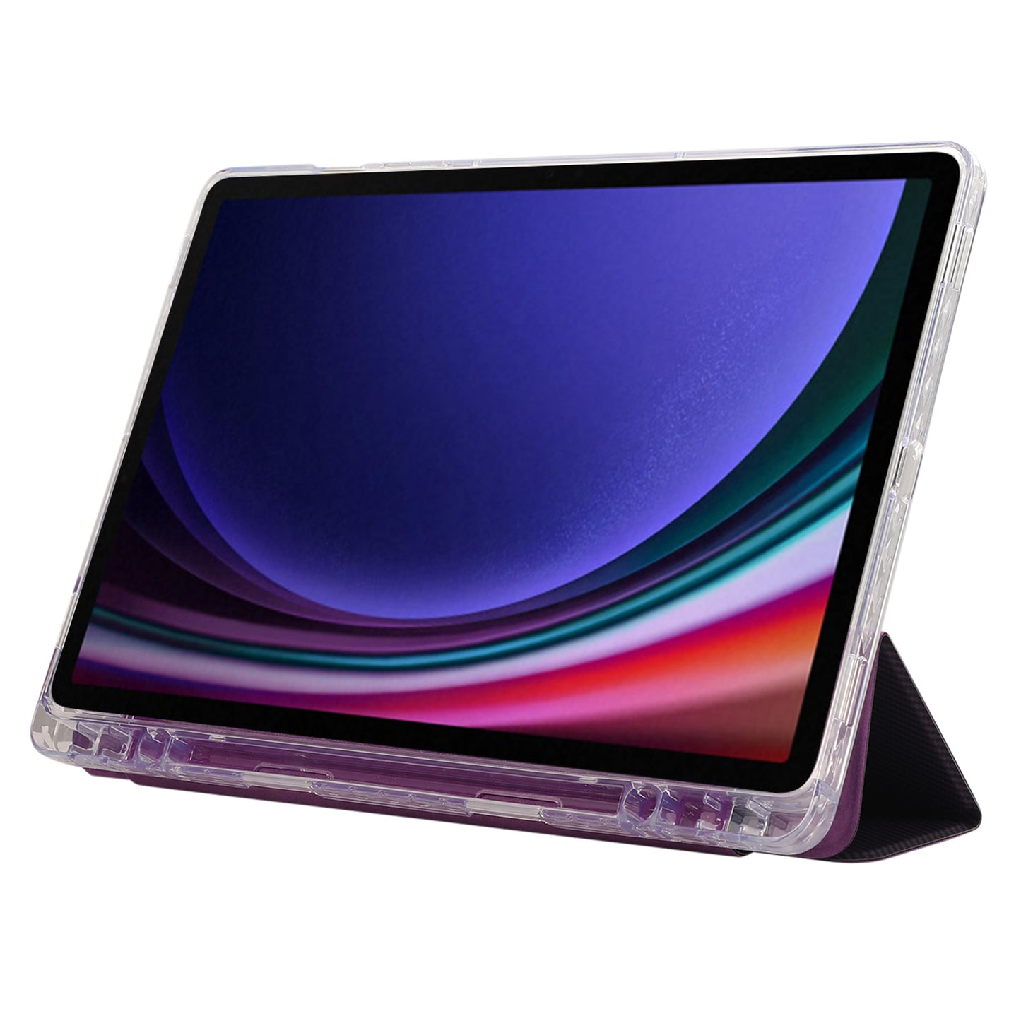For Samsung Galaxy Tab S9 / S9 FE Case Tri-Fold Stand Smart Auto / Wake Leather Tablet Cover Carbon Fiber Texture - Purple