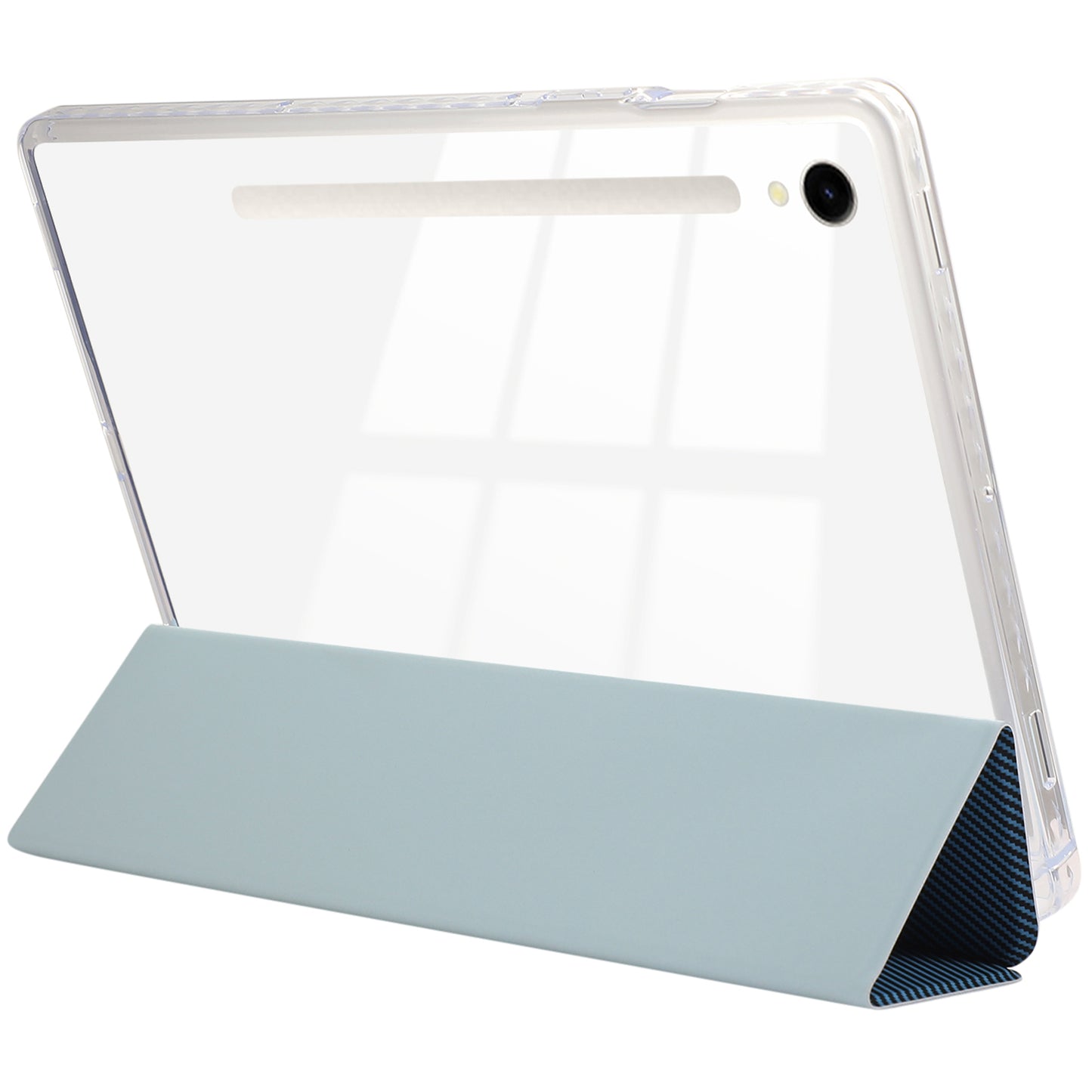 For Samsung Galaxy Tab S9 / S9 FE Case Tri-Fold Stand Smart Auto / Wake Leather Tablet Cover Carbon Fiber Texture - Baby Blue