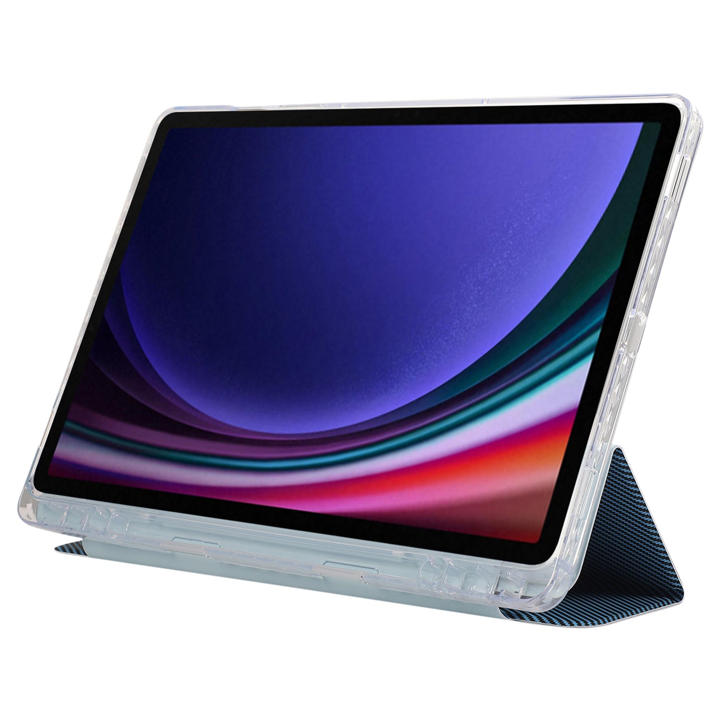 For Samsung Galaxy Tab S9 / S9 FE Case Tri-Fold Stand Smart Auto / Wake Leather Tablet Cover Carbon Fiber Texture - Baby Blue