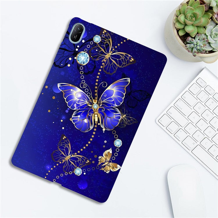 For Huawei MatePad SE 11 TPU Case Pattern Printing Slim Tablet Protective Cover - Blue / Gold Butterfly