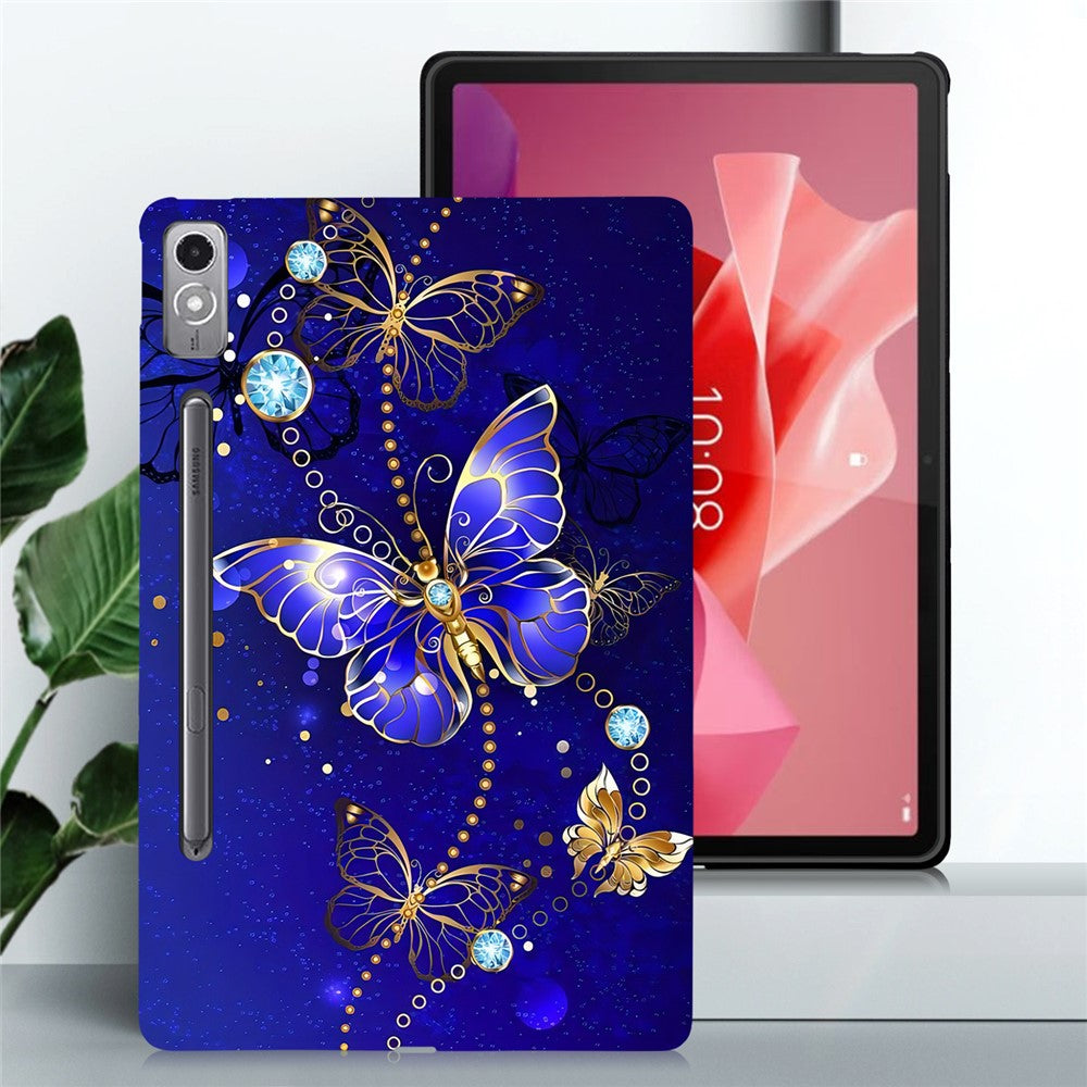 For Lenovo Tab P12 TPU Case Pattern Printing Slim Tablet Protective Cover - Blue  /  Gold Butterfly