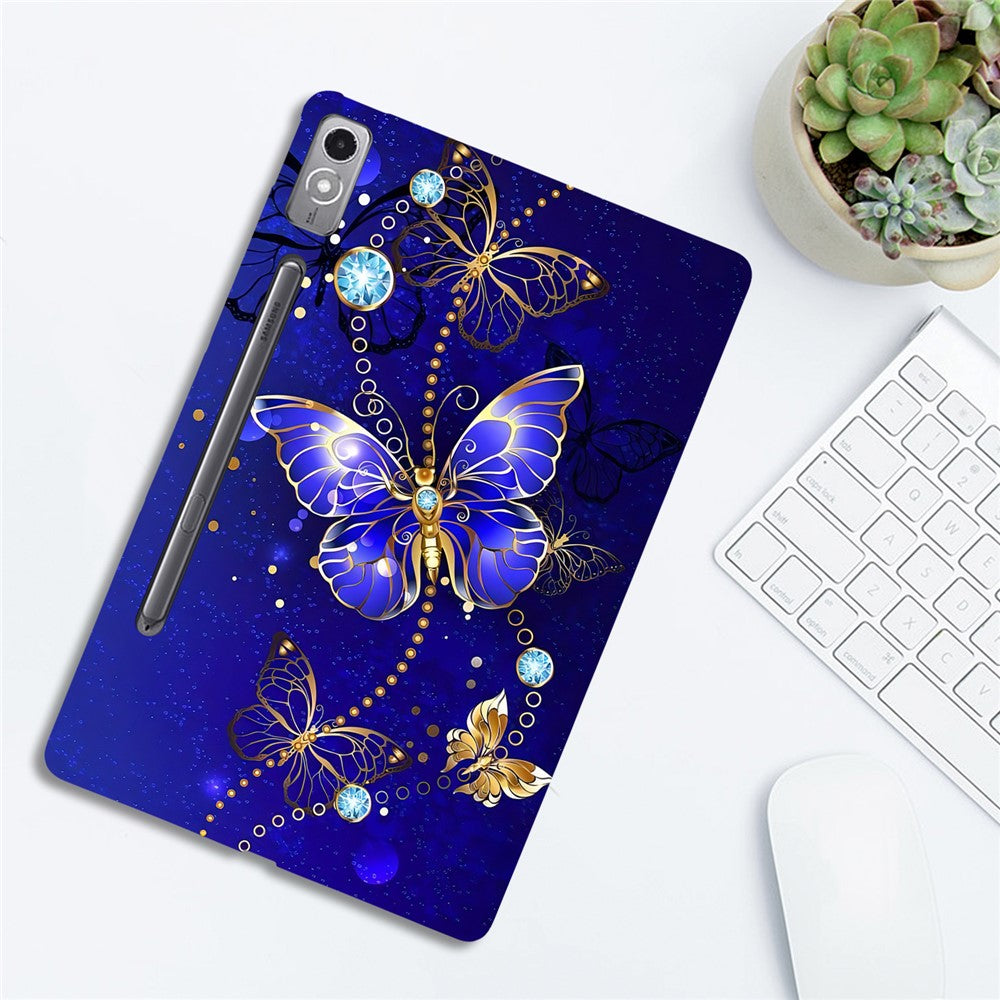 For Lenovo Tab P12 TPU Case Pattern Printing Slim Tablet Protective Cover - Blue  /  Gold Butterfly