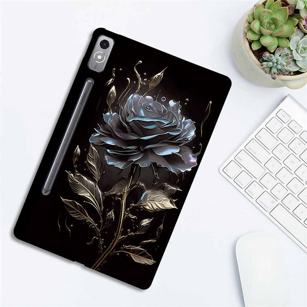For Lenovo Tab P12 TPU Case Pattern Printing Slim Tablet Protective Cover - Grey Rose