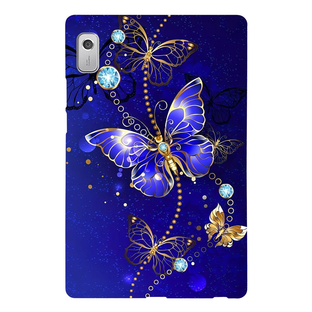 For Lenovo Tab M9 TPU Case Pattern Printing Slim Tablet Protective Cover - Blue / Gold Butterfly