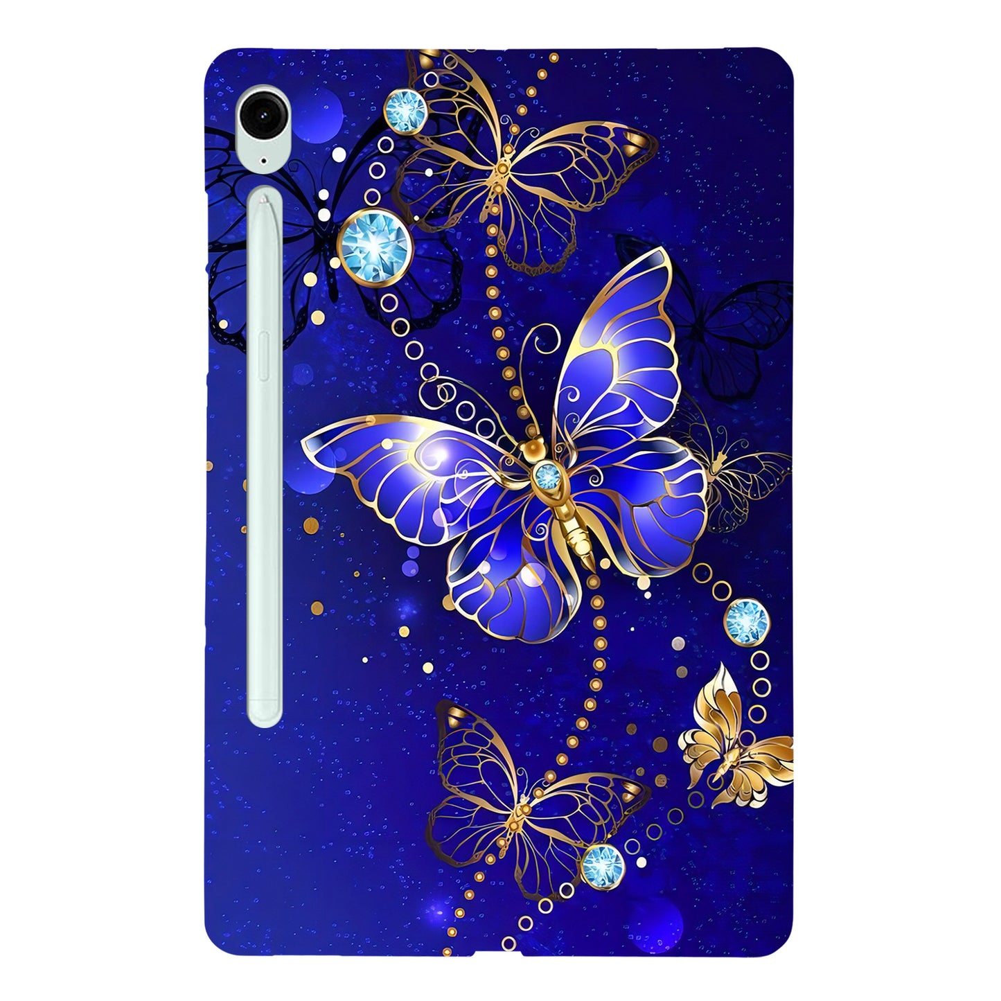 For Samsung Galaxy Tab S9 FE / Tab S10 / S9 TPU Case Pattern Printing Slim Tablet Protective Cover - Blue / Gold Butterfly