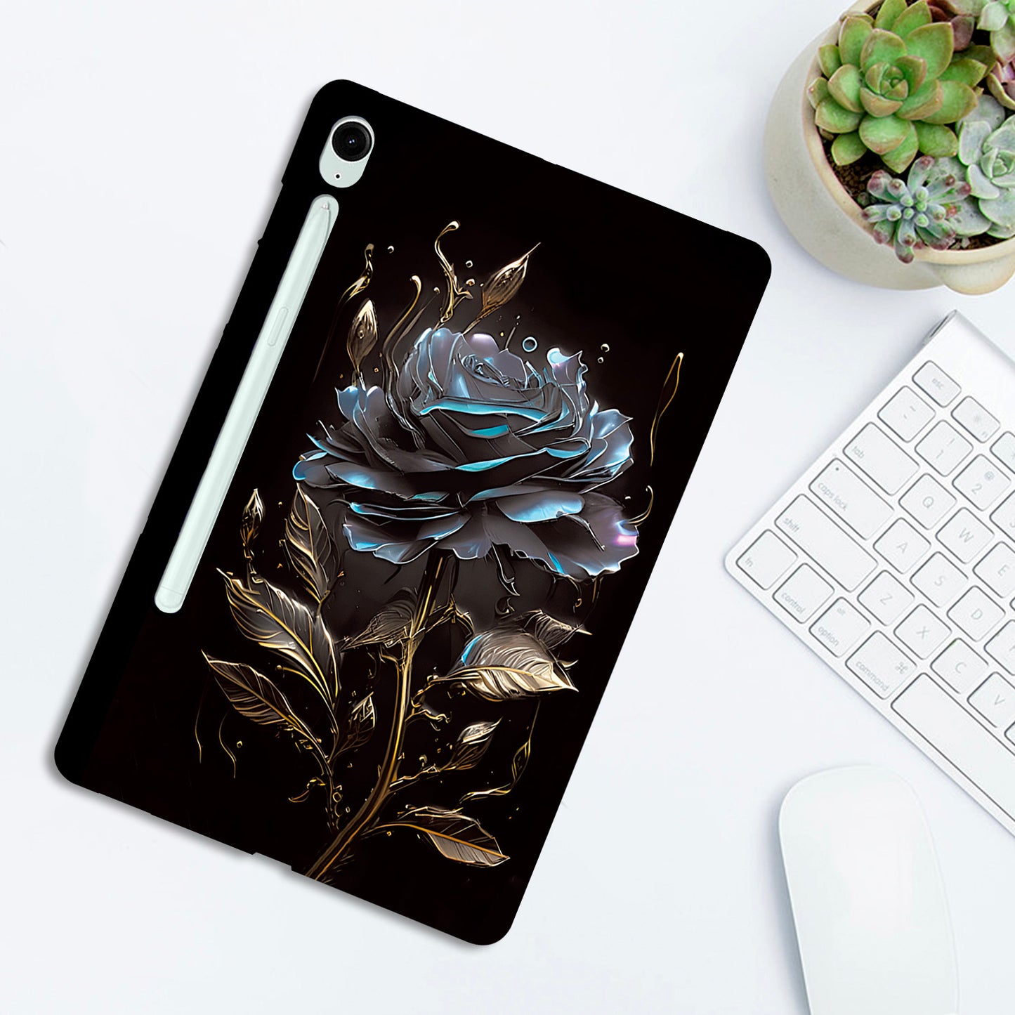 For Samsung Galaxy Tab S9 FE / Tab S10 / S9 TPU Case Pattern Printing Slim Tablet Protective Cover - Grey Rose