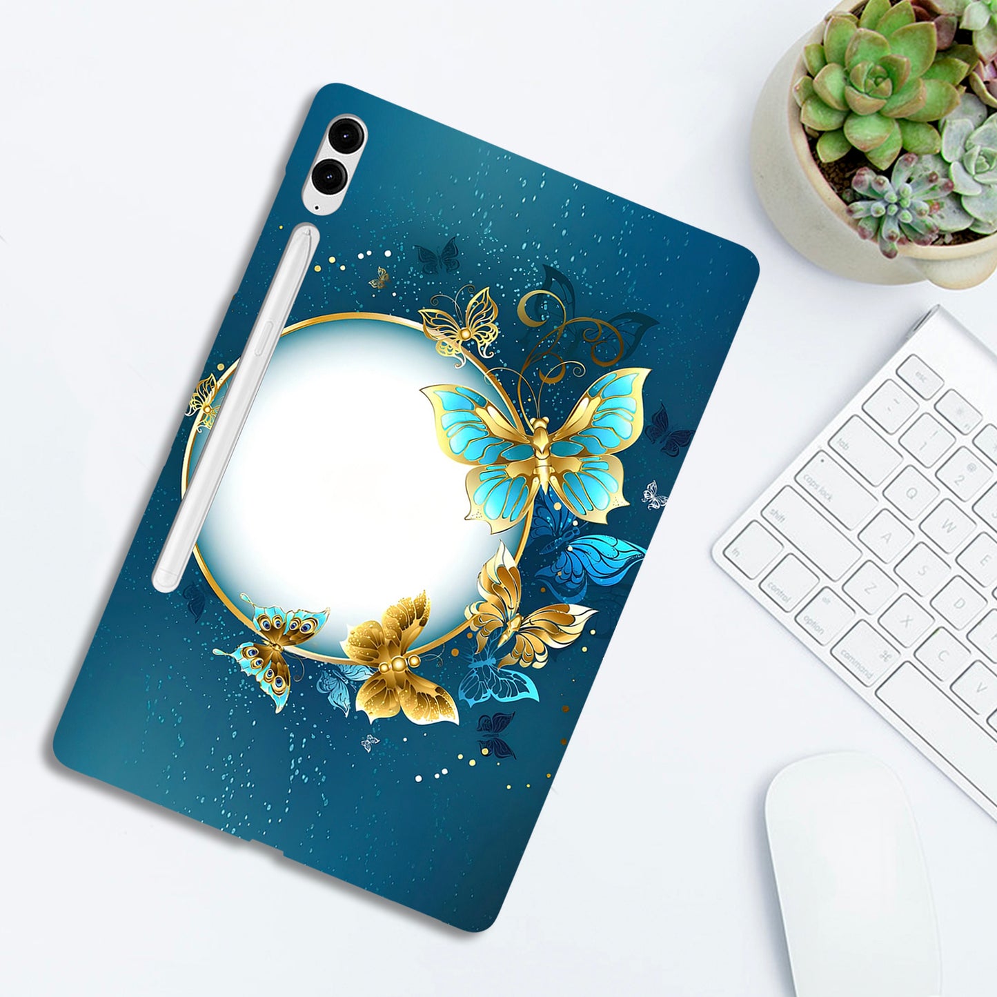 For Samsung Galaxy Tab S9 FE+ / Tab S10+ / S9+ TPU Case Pattern Printing Slim Tablet Protective Cover - Moon and Butterfly